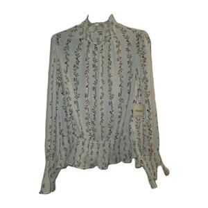 Meraki Top Silky Boho High Neck Floral Cottagecore Popover Shirt Blouse XL NWT